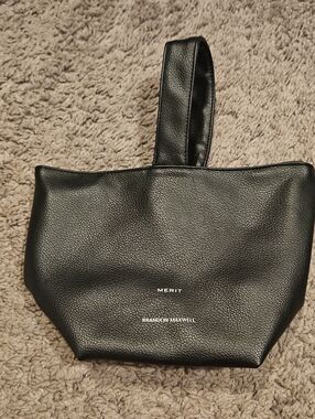 Brandon Maxwell Black Pebbled Leather Wristlet